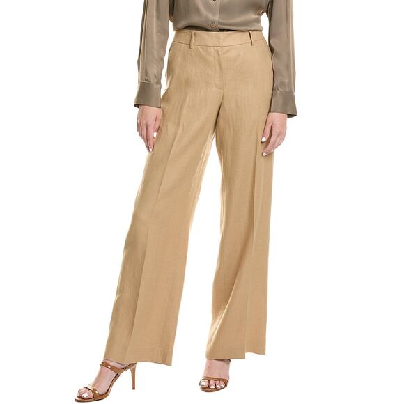 Lafayette 148 NY Sullivan Wide Leg Pant Tan Linen Size 10 Flat Front Dress Work - Picture 1 of 11